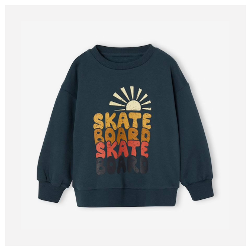 Jungen Sweatshirt mit großem Skater-Motiv, Recycling-Polyester - nachtblau